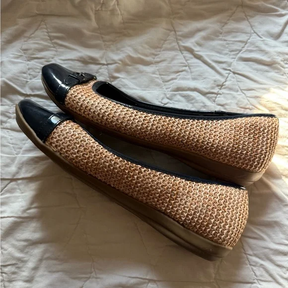 Solesenseability Women’s Wicker and Navy Toe Buckle Style Ballet Flats - Picture 3 of 8